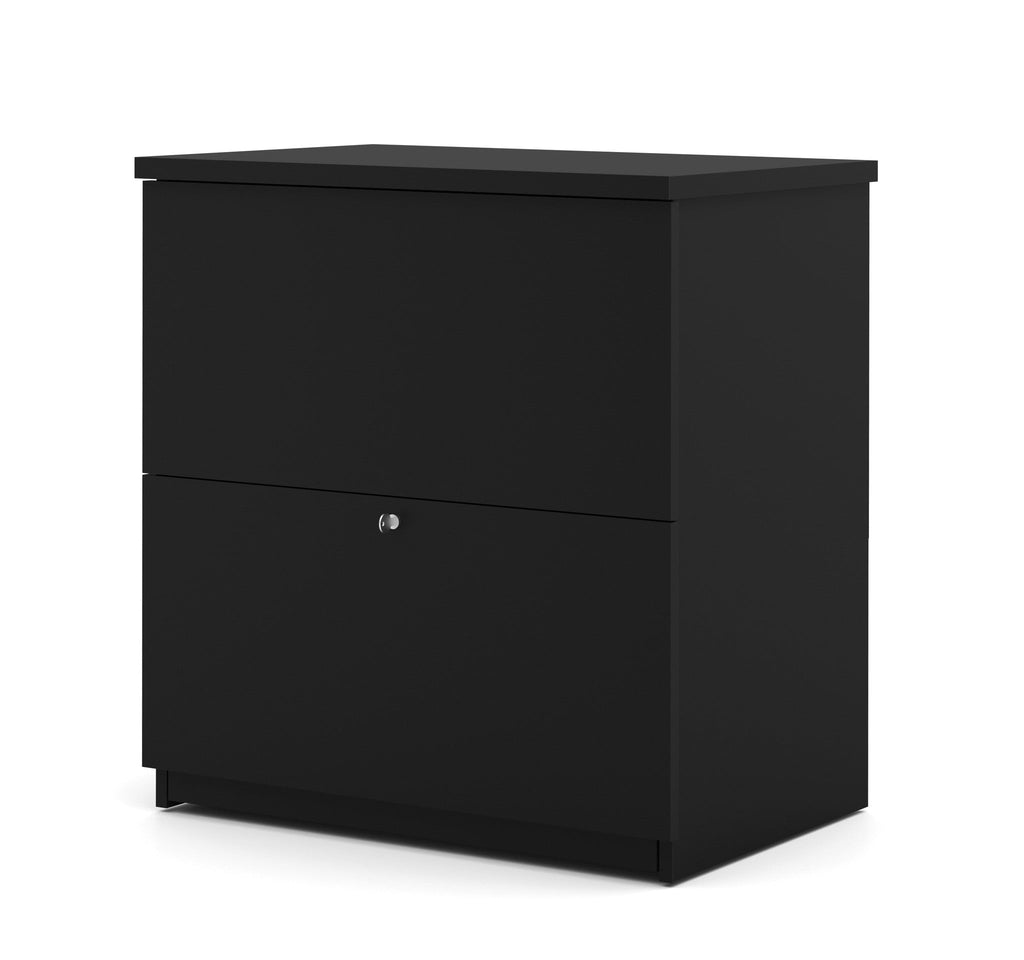 Modern L-shaped Desk in Deep Gray & Black with Height Adjustable Side