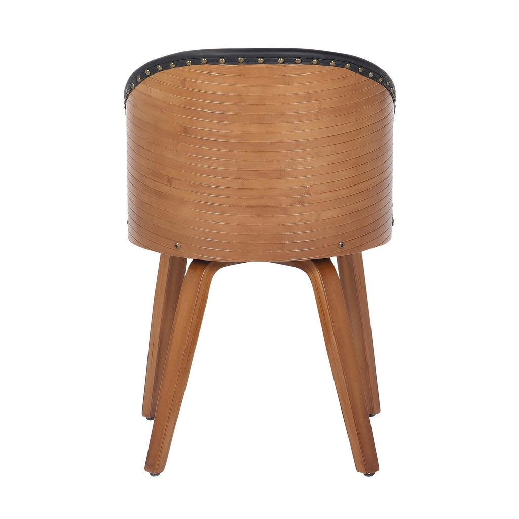 Ahoy Mid-Century Modern Side Chair in Walnut Bamboo and Black Faux Leather