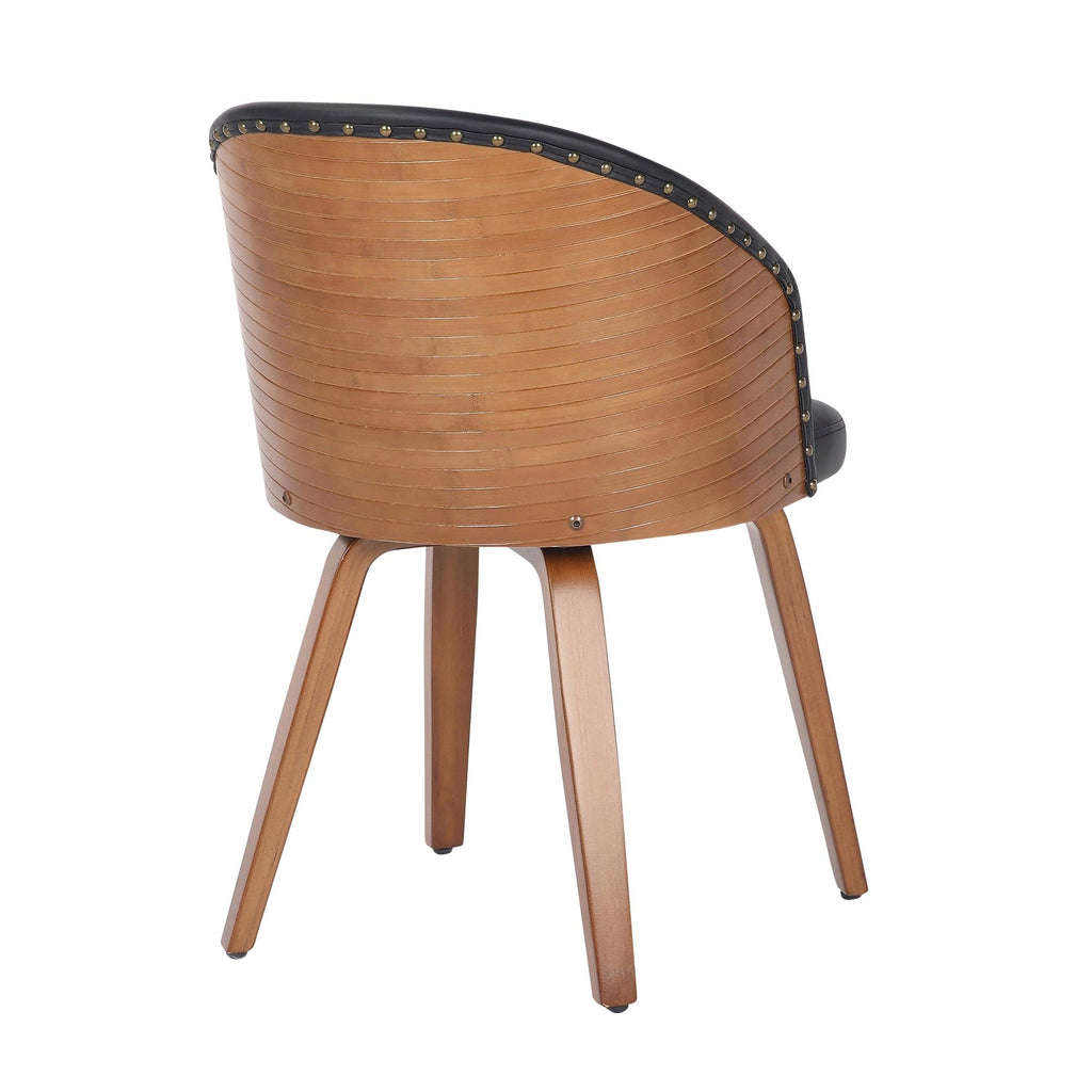 Ahoy Mid-Century Modern Side Chair in Walnut Bamboo and Black Faux Leather