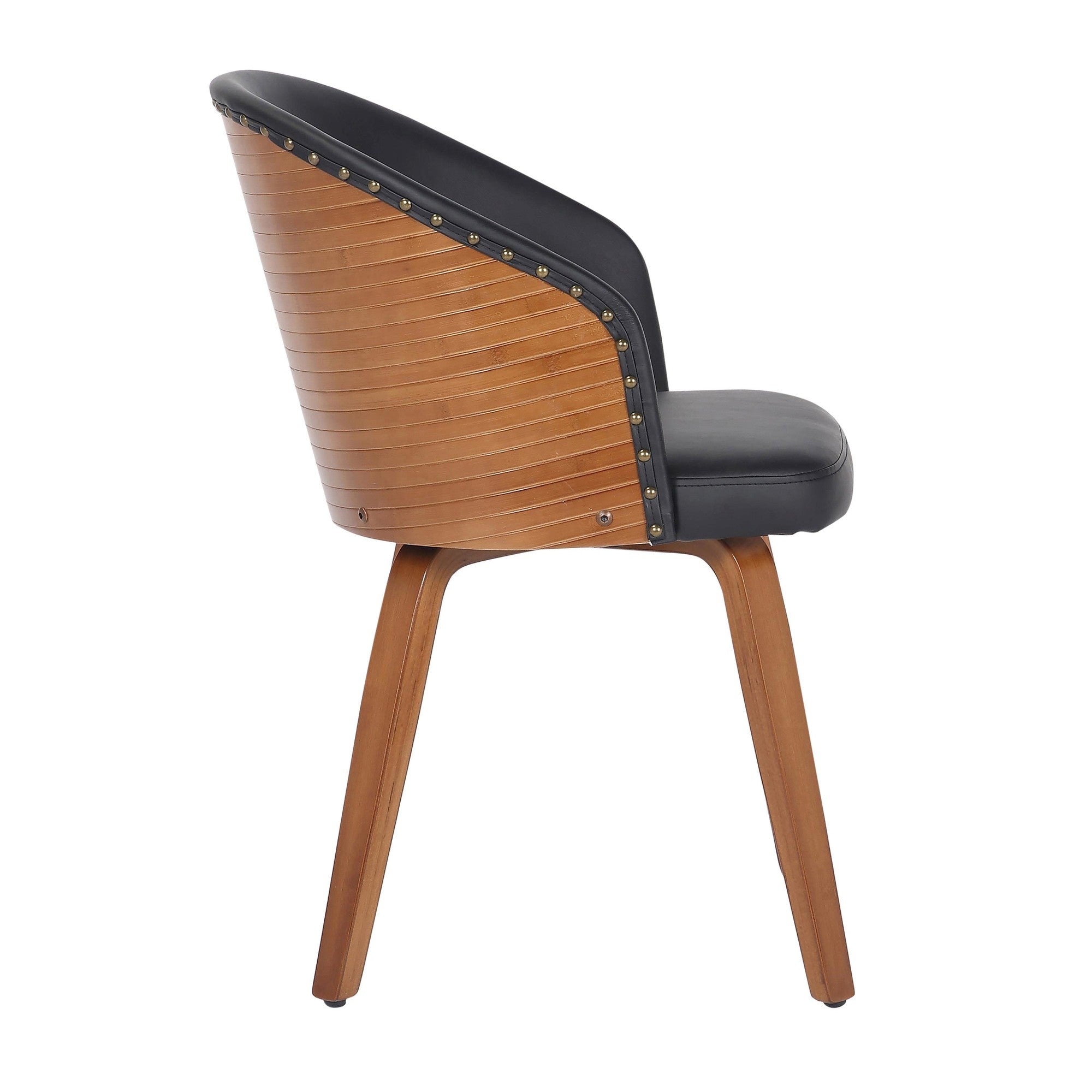 Ahoy Mid-Century Modern Side Chair in Walnut Bamboo and Black Faux Leather