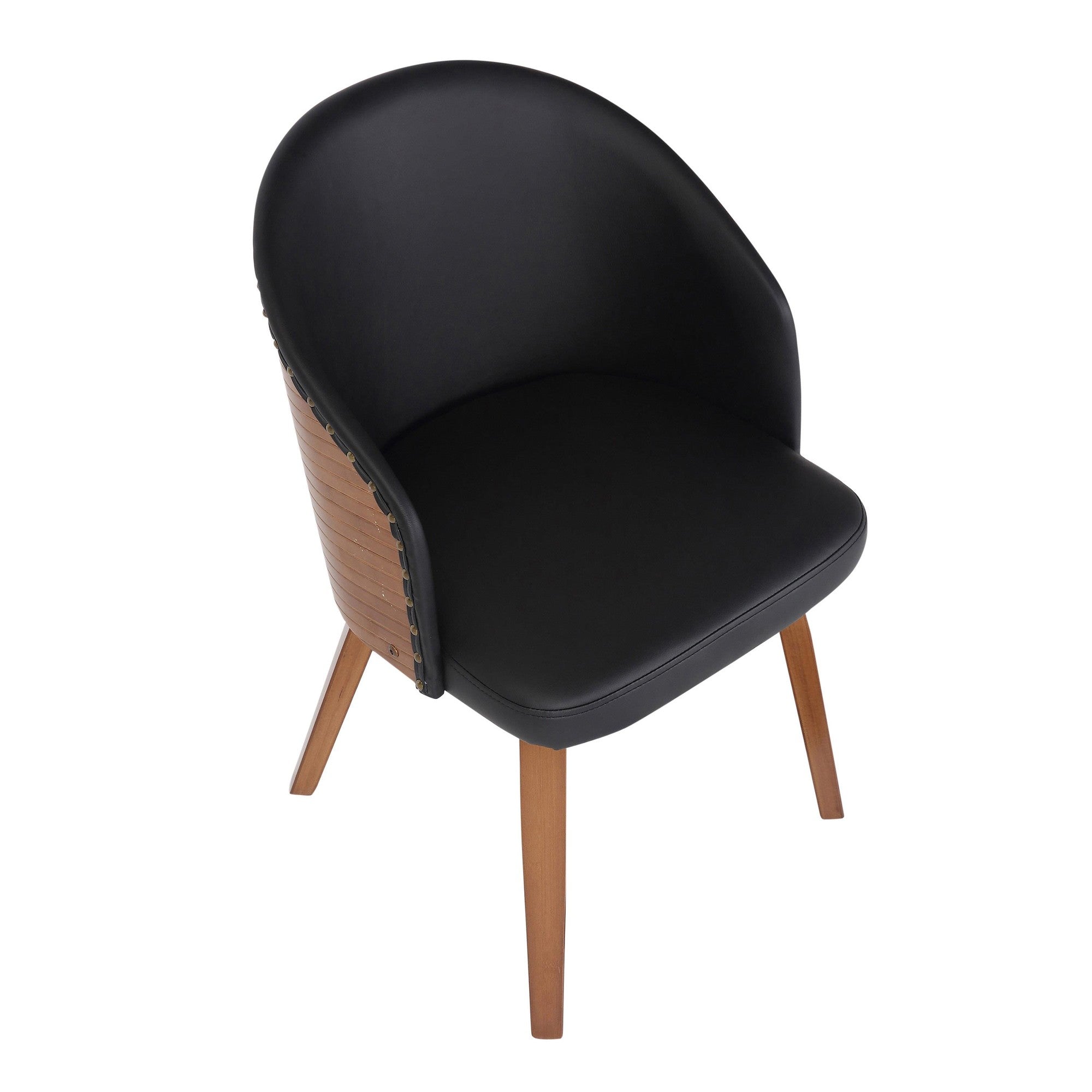 Ahoy Mid-Century Modern Side Chair in Walnut Bamboo and Black Faux Leather