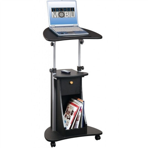 Contemporary Mobile Laptop Workstation in Black with Storage