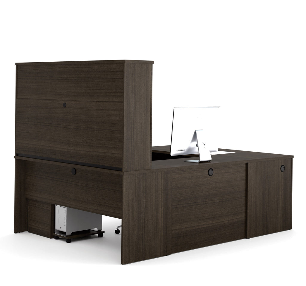 Modern U-shaped Premium Office Desk with Hutch in Dark Chocolate