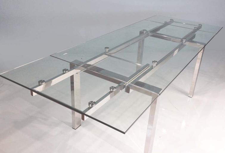Modern Glass Conference Table or Desk with Polished Stainless Legs